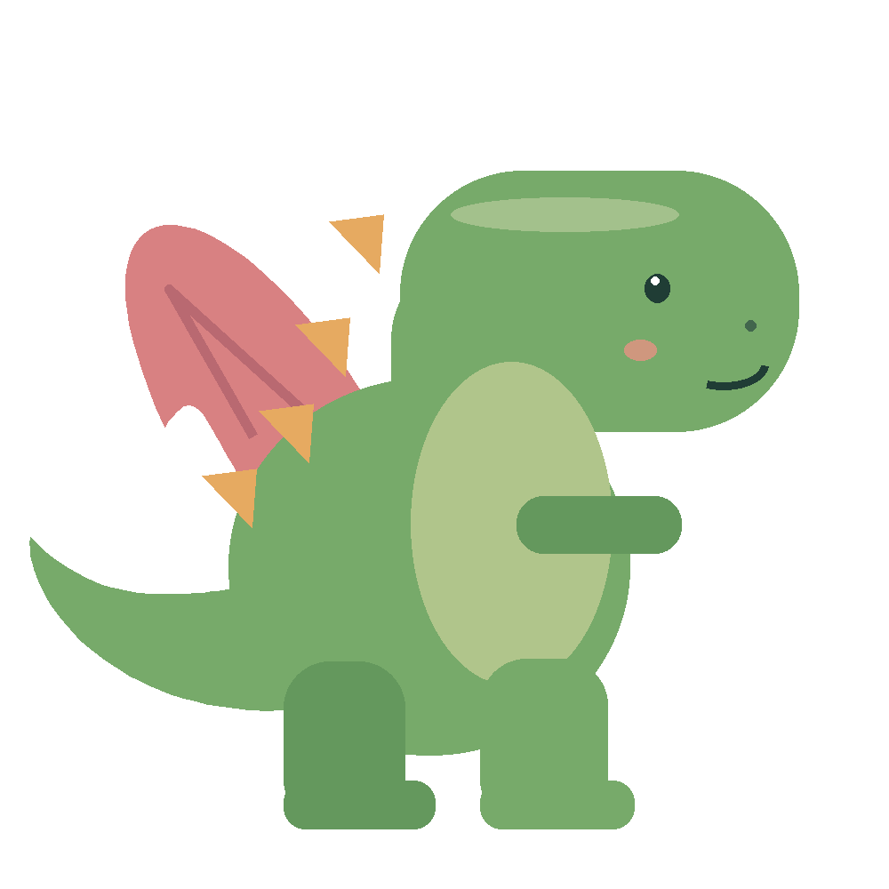 The green dinosaur with tiny wings from our Reel — an imagined design, not a tested print.